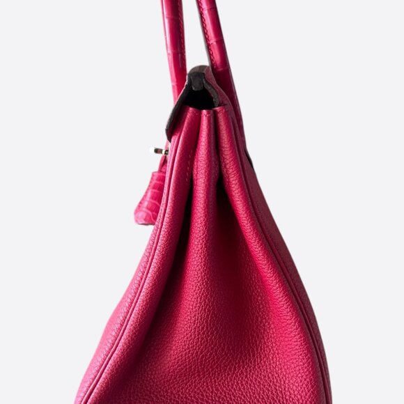 Hermes Pink Frambois Togo & Crocodile Touch Birkin 25 - Picture 4 of 8